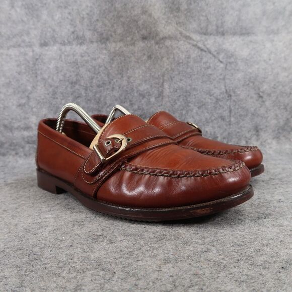 Cole Haan Shoes Mens 8.5 Loafers Leather Buckle Strap Moc Toe Handsewn Slip On - Picture 1 of 16